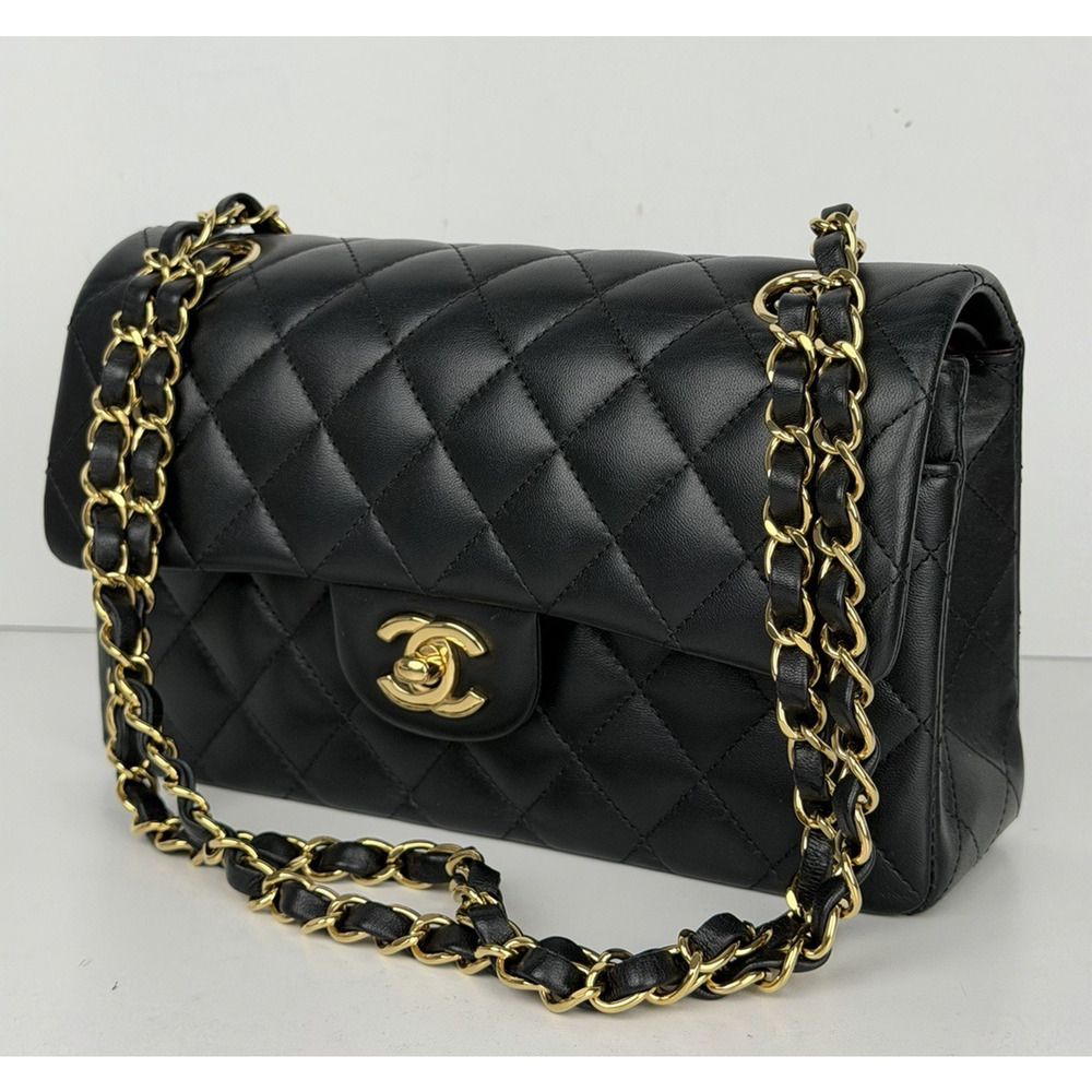 Chanel Small Classic Flap Bag in Black Quilted Lambskin Leather NFC C6